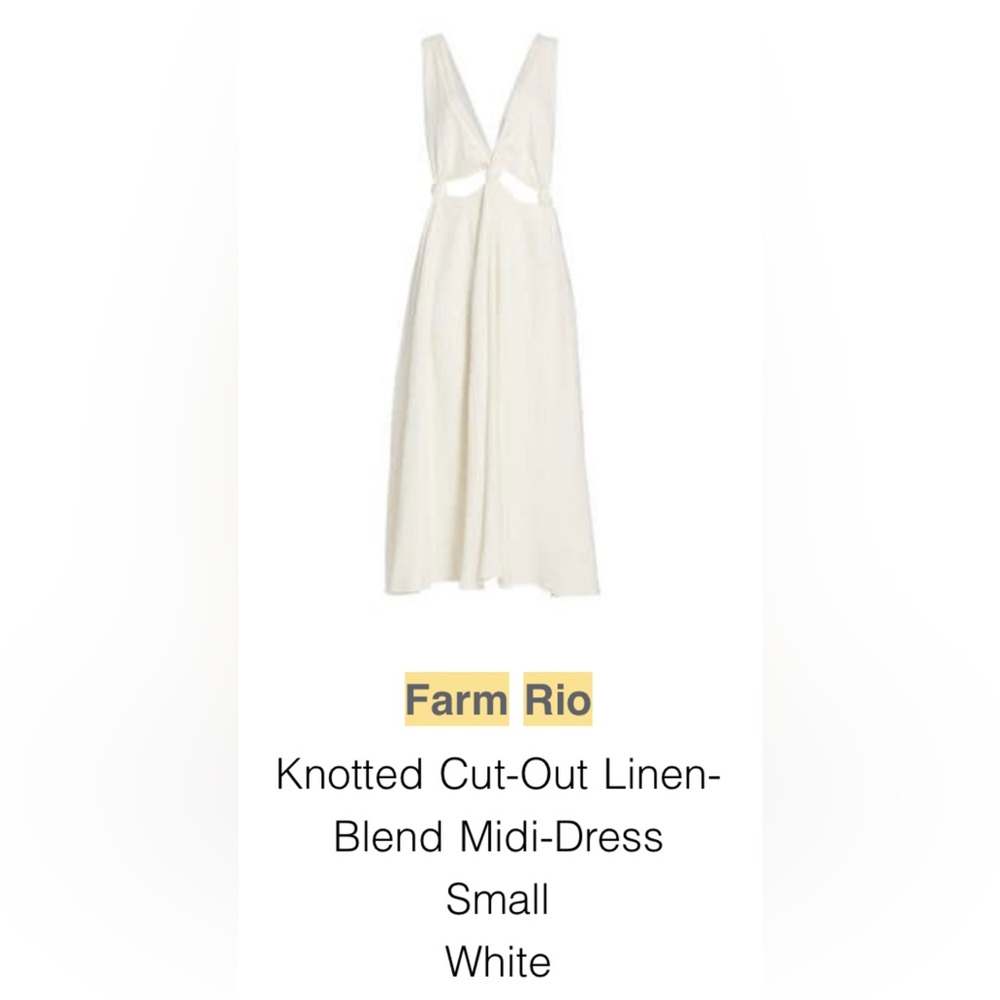 Farm Rio Knotted Cut-Out Linen-Blend Midi-Dress in White
